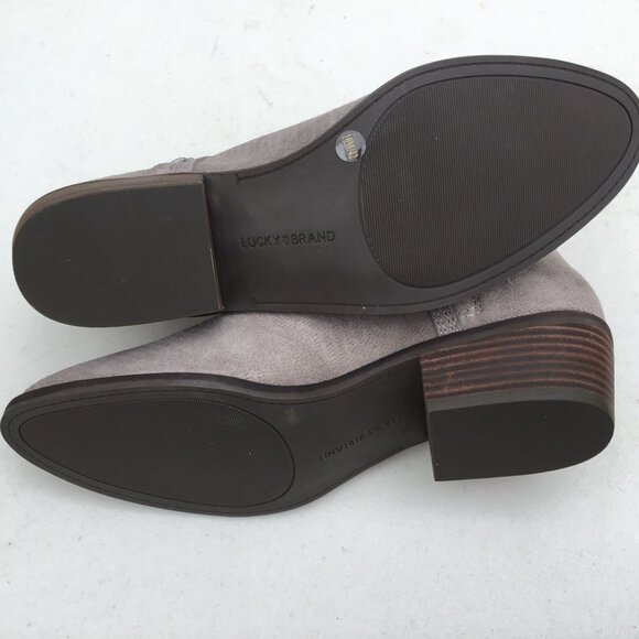 Lucky Brand FHUNA Titanium Suede Embossed Double Side Zip Block Heel Booties 10 - Picture 8 of 11